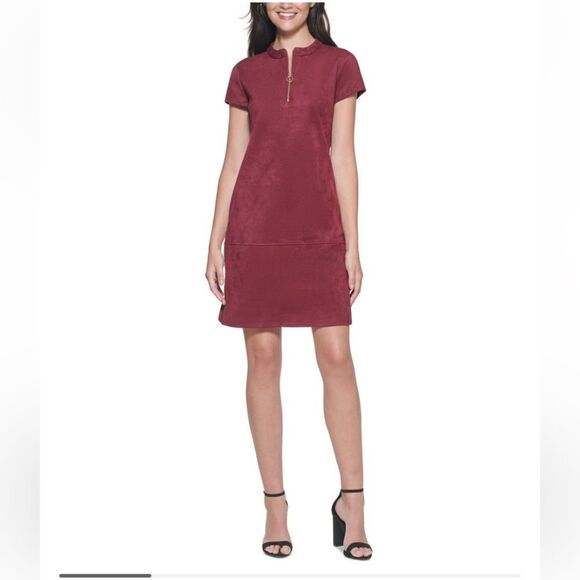 Kenzie Faux-Suede Shift Dress NWT Burgundy color size 14 - Picture 2 of 12